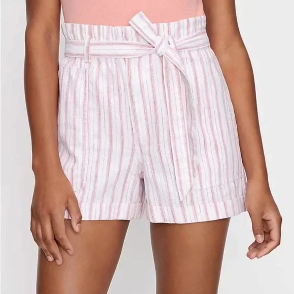 LOFT Outlet White, Orange & Purple Striped Women's Paper Bag Shorts